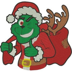 Christmas Thief Grinch Stealing Reindeer Horns Machine Embroidery Design - 4 sizes, Disney Character Design, Xmas Villain Embroidery Pattern