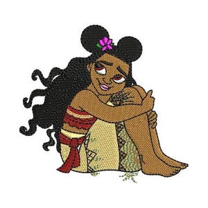Moana in Mickey Ears Machine Embroidery Design, Disney Princess Design, Cartoon Embroidery Pattern, Polynesian Girl with Flowers