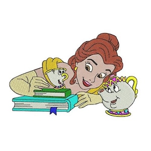 Princess Belle and Mrs. Potts Machine Embroidery Design, Disney Princess, Beauty & the Beast Character Embroidery Pattern, Fairytale Design