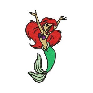 Cheering Princess Ariel Machine Embroidery Design, Disney Little Mermaid Character Embroidery Pattern, Ariel Embroidery Design
