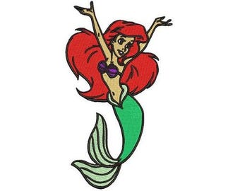 Cheering Princess Ariel Machine Embroidery Design, Disney Little Mermaid Character Embroidery Pattern, Ariel Embroidery Design