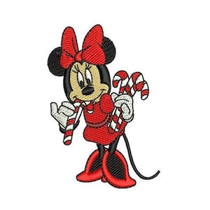 Minnie Mouse with Candy Cane Machine Embroidery Design, Mickey & Friends Character Embroidery Pattern, Minnie Mouse Embroidery Disney Design