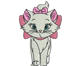 Diseño de bordado a máquina de Marie de Los Aristogatos, Diseño de gato Disney, Patrón de bordado de personajes de Los Aristogatos, Bordado de gatito travieso