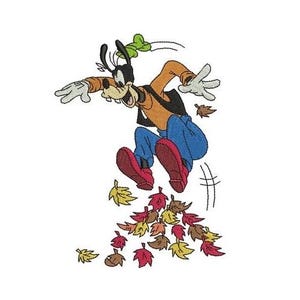 Goofy in Autumn Leaves Machine Embroidery Design, Disney Design, Mickey & Friends Character Embroidery Pattern, Playing Goofy Embroidery
