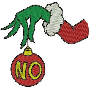 Christmas Grinch NO Ornament Machine Embroidery Design - 4 sizes, Disney Cartoon Character, Xmas Grinch With Santa Hat Embroidery Pattern