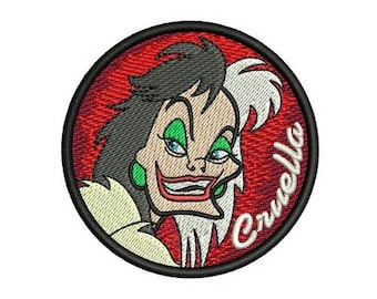 クルエラ・ド・ヴィルの悪役、101匹わんちゃんの機械刺繍デザイン