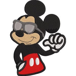Cool Mickey Mouse in Sunglasses Machine Embroidery Design - 3 sizes, Disney Character Design, Mickey & Friends Character Embroidery Pattern