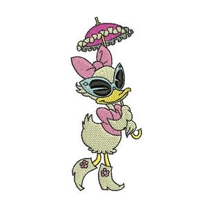 Rich Lady Daisy Duck with Umbrella Machine Embroidery Design, Donald Duck Character Embroidery Pattern, Daisy Duck Embroidery, Disney Design