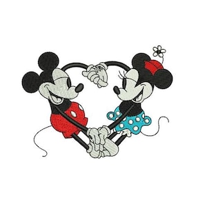 Mickey and Minnie Making Heart Machine Embroidery Design, Disney Design, Valentines Sweethearts Pattern, Mickey & Minnie Embroidery