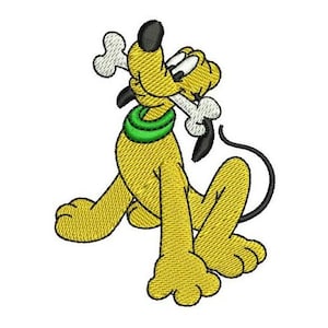 Disegno per ricamo a macchina "Pluto con osso in bocca", disegno Disney, motivo per ricamo a macchina con cane dei cartoni animati, disegno del personaggio di Topolino e i suoi amici