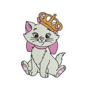 Aristocat Marie in Crown Machine Embroidery Design, Disney Cat Design, Aristocat Characters Embroidery Pattern, Sassy Kitten Embroidery