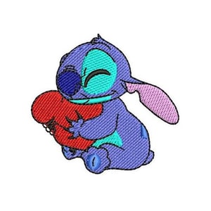 Valentine Stitch Hugging Heart Machine Embroidery Design, Disney Design, Cartoon Embroidery Pattern, Lilo & Stitch Character Design