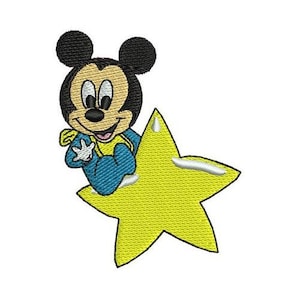 Baby Mickey Sitting on Star Machine Embroidery Design, Disney Design, Mickey & Friends Character Embroidery Pattern, Mickey Mouse Embroidery