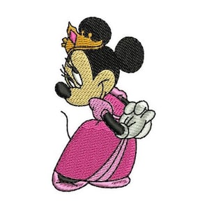 Shy Princess Minnie Mouse in Crown Machine Embroidery Design, Disney Mickey & Friends Character Embroidery Pattern, Minnie Mouse Embroidery