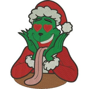 Christmas Santa Grinch with Heart Eyes Machine Embroidery Design - 4 sizes, Disney Character Design, Xmas Villain Embroidery Pattern