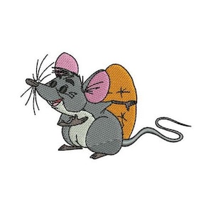 Roquefort die Maus Maschinenstickerei, Disney Character Design, Aristocat Maus Stickmuster, Maus auf einer Mission Stickerei