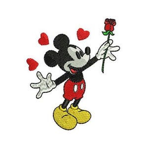 Valentine Hearts Mickey Mouse with Flower Machine Embroidery Design, Disney Character Design, Cartoon Embroidery Pattern, Mickey & Friends