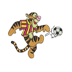 Soccer Player Tigger Kicking Machine Embroidery Design, Disney Design, Cartoon Tiger Embroidery Pattern, Winnie The Pooh Character Design
