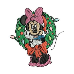 Christmas Santa Minnie Mouse & Wreath Machine Embroidery Design, Minnie Embroidery Pattern, Disney Mouse Character Design