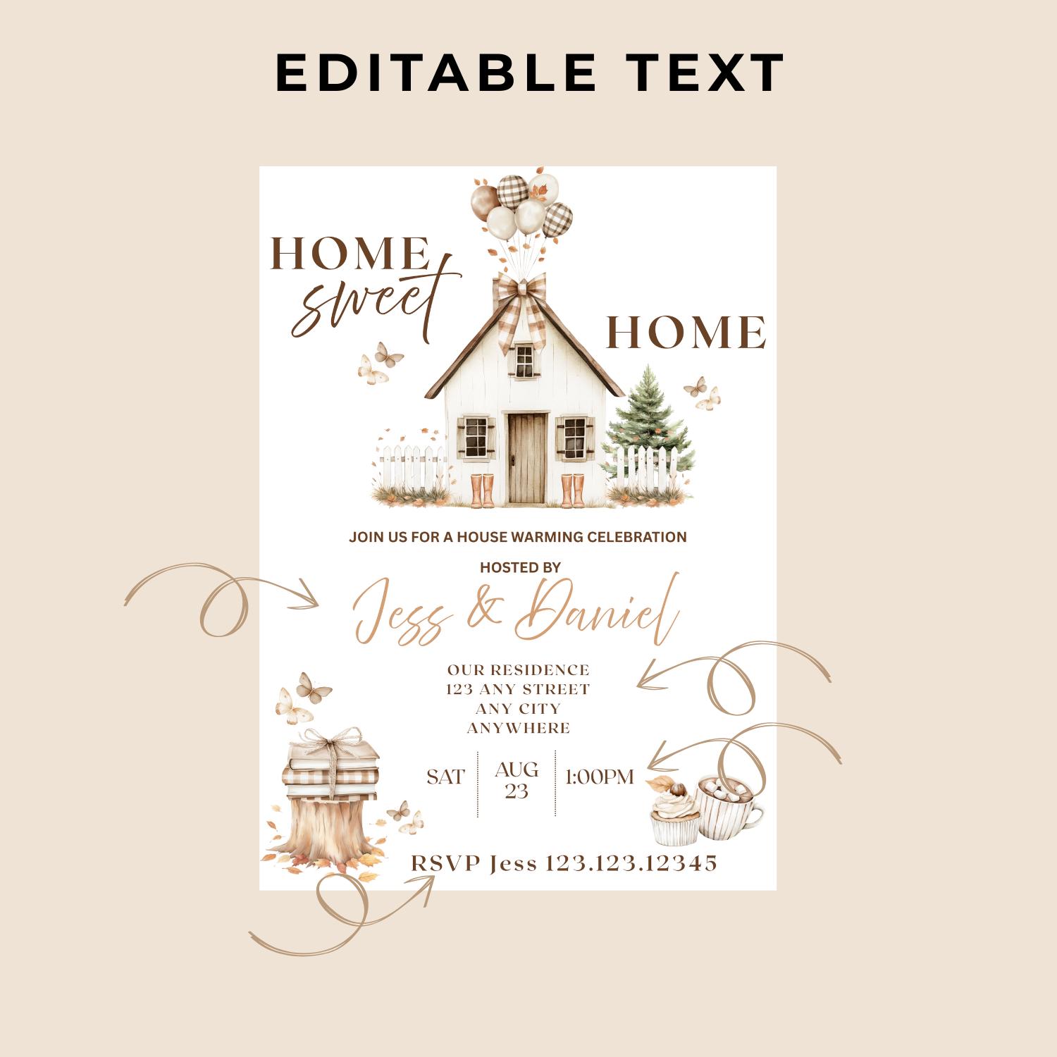 Boho Housewarming Invitation Template: Home Sweet Home, Editable Canva ...