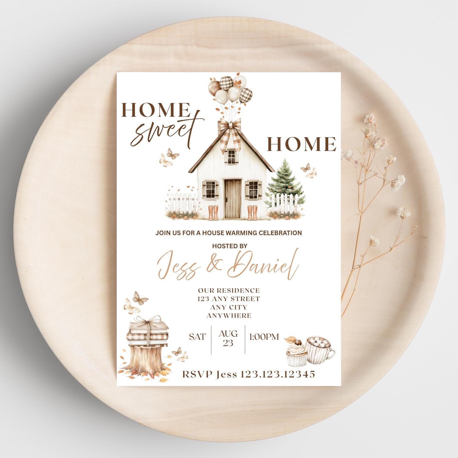 Boho Housewarming Invitation Template: Home Sweet Home, Editable Canva ...