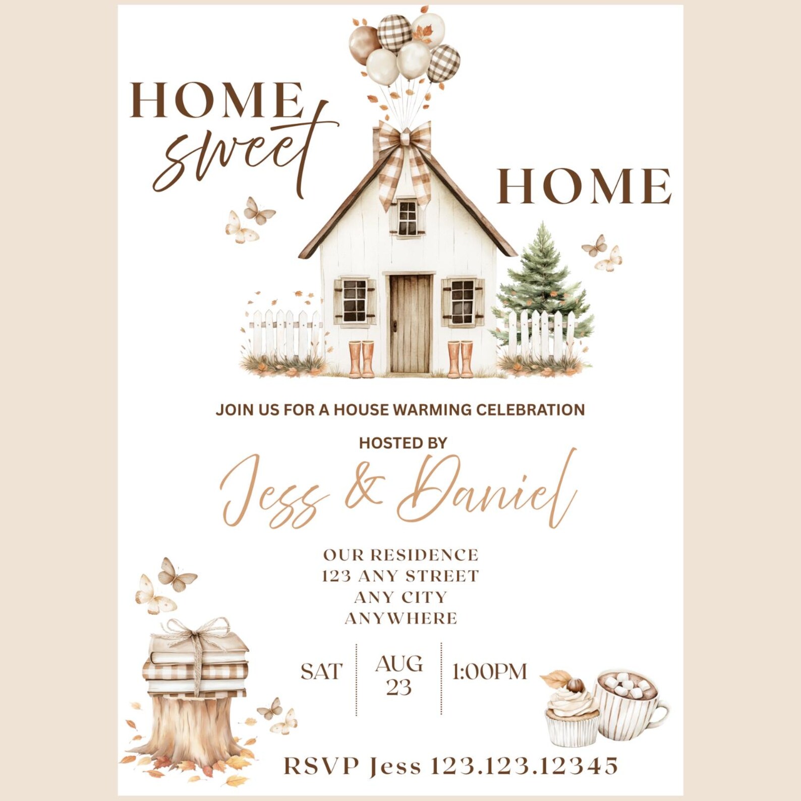 Boho Housewarming Invitation Template: Home Sweet Home, Editable Canva ...