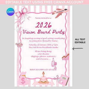 Vision Board Party Invite, Wellness Event Flyer, Printable Digital ...