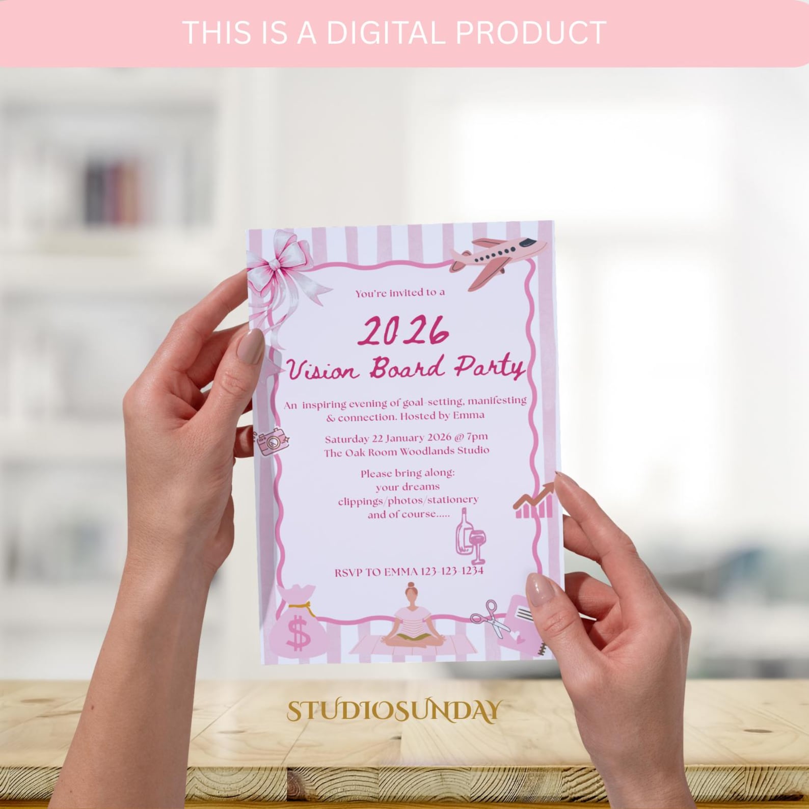 Vision Board Party Invite, Wellness Event Flyer, Printable Digital ...