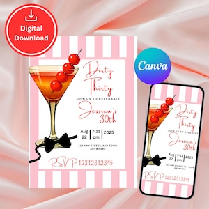 Dirty Thirty Cocktail Birthday Invitation | Editable Canva Template | Birthday Party Invite | Printable 30th Birthday | Instant Download