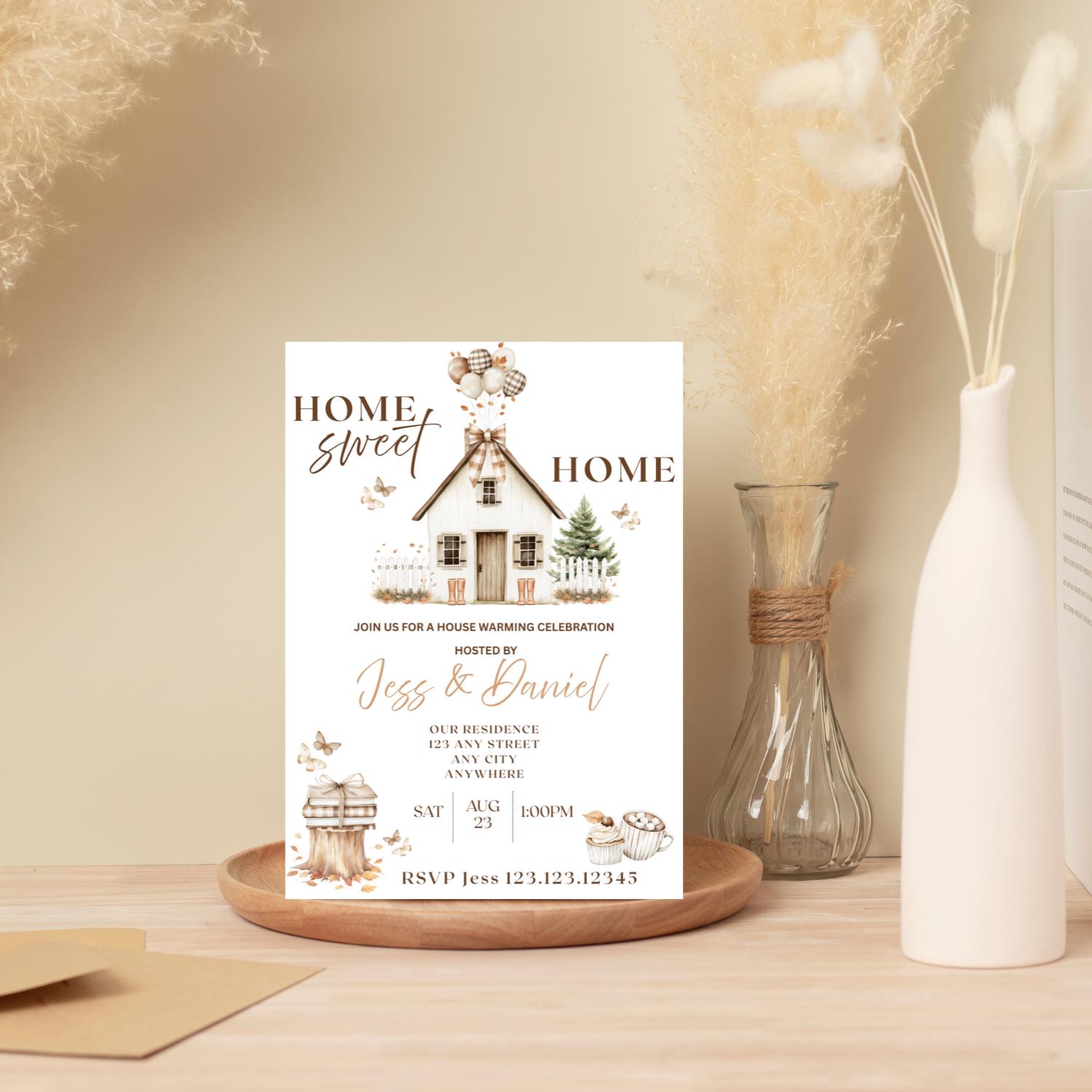 Boho Housewarming Invitation Template: Home Sweet Home, Editable Canva ...