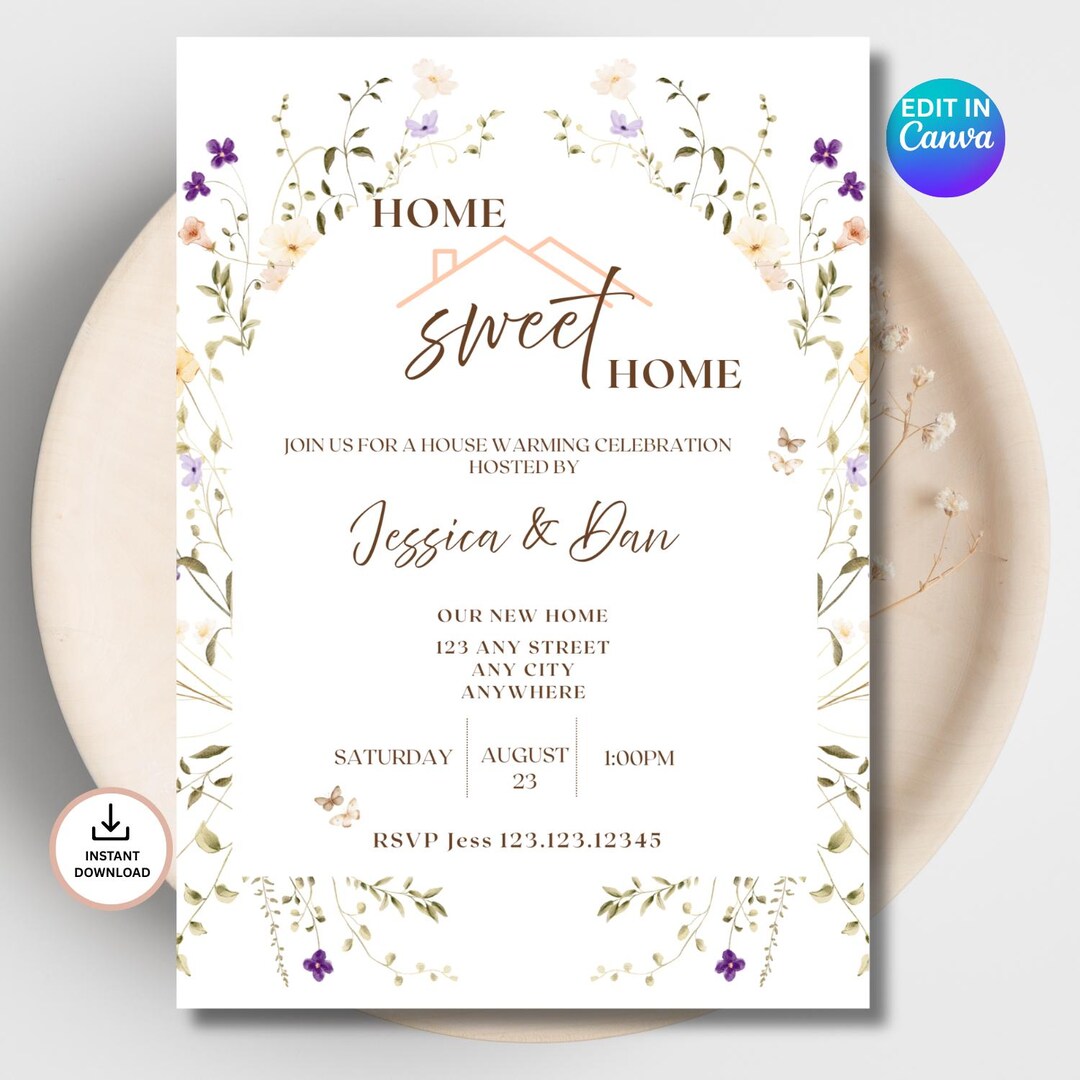 Boho Housewarming Invitation Template Wildflower Floral Design ...