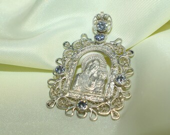 Silver pendant, christian jewelry, virgin mary, mother of god, christian style, religious pendant, icon pendant, christian gift, jesus