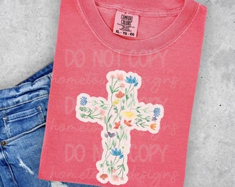Kreuz png, florales Kreuz png, christliches png, digitaler Download, digitales Design für dtf und Sublimation