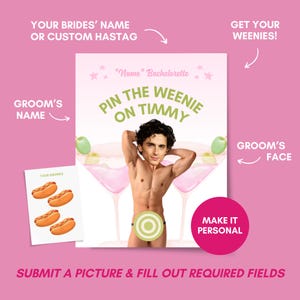 Weenies and Martinis Bachelorette Party Game - Pin the Weenie on the Groom Personalized Design File