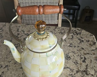 Vintage Mckenzie Childs Teapot w/ Amber Glass Knob.