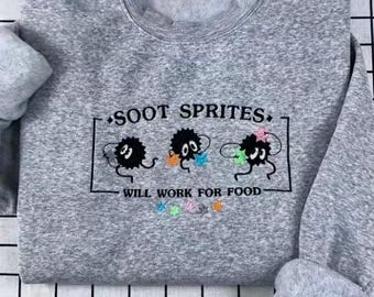 Spirited Away Soot Sprites Embroidered Sweatshirt, Studio Ghibli Crewneck, Haku & Chihiro Movie Shirt, Gift for Movie Fans