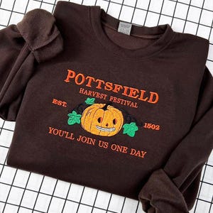 Pottsfield Harvest Festival Pumpkin Carver Embroidered Sweatshirt, Over The Garden Wall Inspired, Halloween Tee, Fall Autumn, Spooky Season