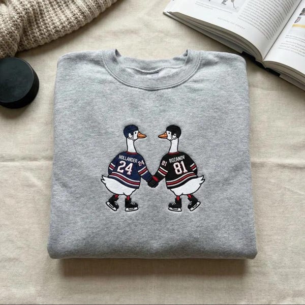 Hockey Romance Embroidered Hoodie, Embroidered Pride Hockey Sweatshirt, Embroidered Hockey Geese Sweatshirt