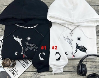 Toothless and Light Fury Embroidered Sweatshirt, Cute Dragon Couple Pullover Set For Fans Of Fantasy Animated Movies Hoodie
