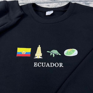 Teal Ecuador Flag & Symbols Embroidered Sweatshirt, Ecuador Flag Hoodie Sweatshirt, Personalized Ecuador Shirt Gift