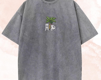 Puerto Rico Embroidered Sweatshirt, Funny Embroidery Shirt, Funny Chairs and Banana Plant Embroidered Washed Shirt