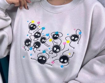 Spirited Away Soot Sprites Embroidered Sweatshirt, Studio Ghibli Crewneck, Haku & Chihiro Movie Shirt, Gift for Fans