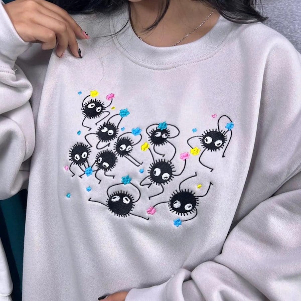 Spirited Away Soot Sprites Embroidered Sweatshirt, Studio Ghibli Crewneck, Haku & Chihiro Movie Shirt, Gift for Fans