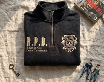 Embroidered Resident Evil STARS Quarter Zip Sweatshirt, Raccoon City Police Sweatshirt, RPD Embroidered Shirt, Gamer Gift, Horror Game Gifts