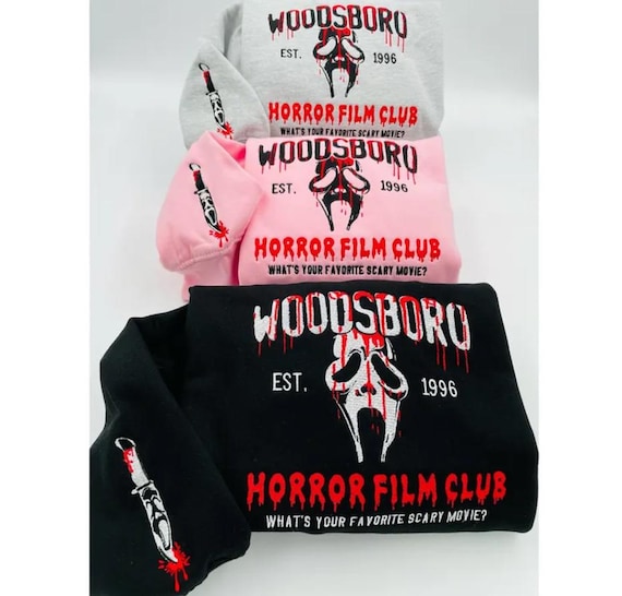 Woodsboro Horror Film Club Embroidered Sweatshirt, Scream Sweatshirt, Movie Sweatshirt, Scary Movie Sweater, Horror Movie Shirt, 90s Horror