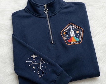 Sudadera con cremallera de un cuarto bordada del Proyecto Mary Hail Grace, camiseta del Proyecto Mary Hail, suéter Amaze Amaze Amaze, regalo para aficionados a la astronomía