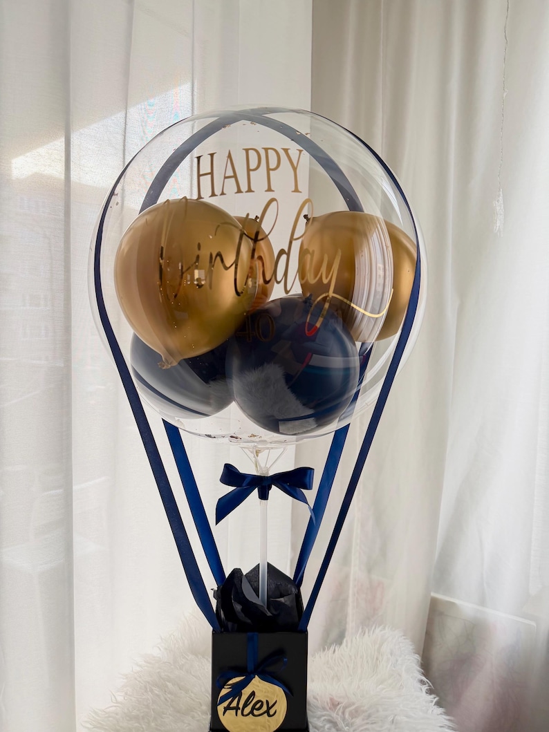 Birthday gift/Personalized balloon/Gift for men/Gift box/Balloon/Birthday gift/Gift set/Gift for him/Surprise box/ hot air balloon/ balloon Dunkel Blau und Gold