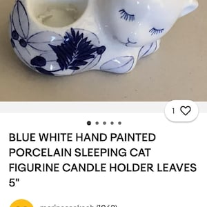 Blue White Hand Painted Porcelain Sleeping Cat