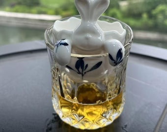 Hand-Painted Rabbit & Orchid Ceramic Tea Strainer, Dual Design Tea Infuser Filter, Gongfu Tea Accessory, Handcrafted Gift, Tea Strainer Gift