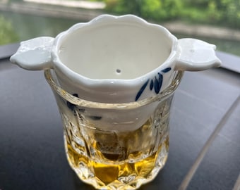 Hand-Painted Leaf & Phalaenopsis Tea Strainer - Ceramic Infuser Filter, Hanging Tea Art, Gongfu Tea Accessory, Tea Strainer Gift